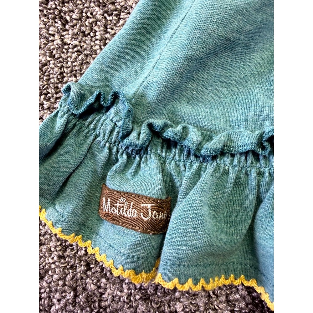 Matilda Jane Dress Girls 4 Teal Green Cotton Smocked Waist Ruffle Keyhole Back - Picture 13 of 16